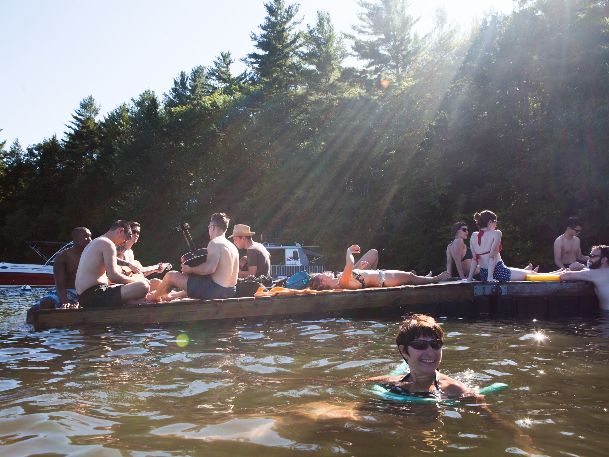 Jamming and swimming at the lake